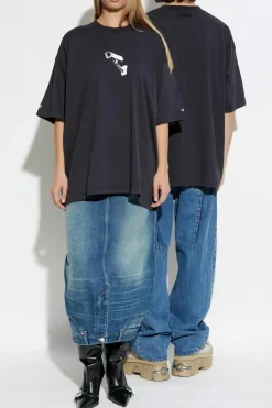VETEMENTS BLACK T-shirt with print