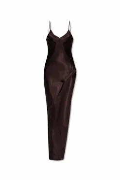 VETEMENTS BROWN Long satin dress with a slit