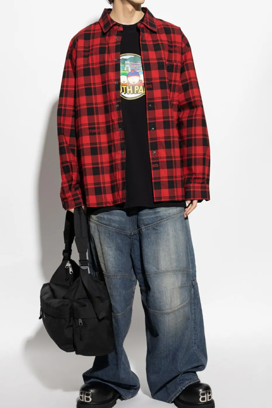 VETEMENTS RED Padded shirt with plaid pattern