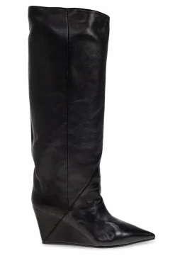 Vic Matie BLACK Leather wedge boots