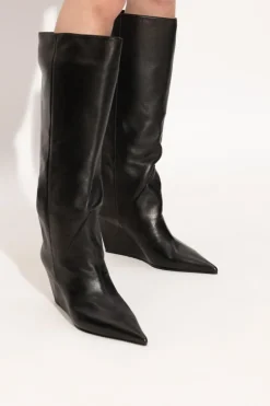 Vic Matie BLACK Leather wedge boots