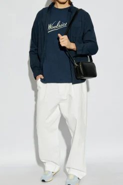 Woolrich NAVY BLUE T-shirt with velvet-finish logo
