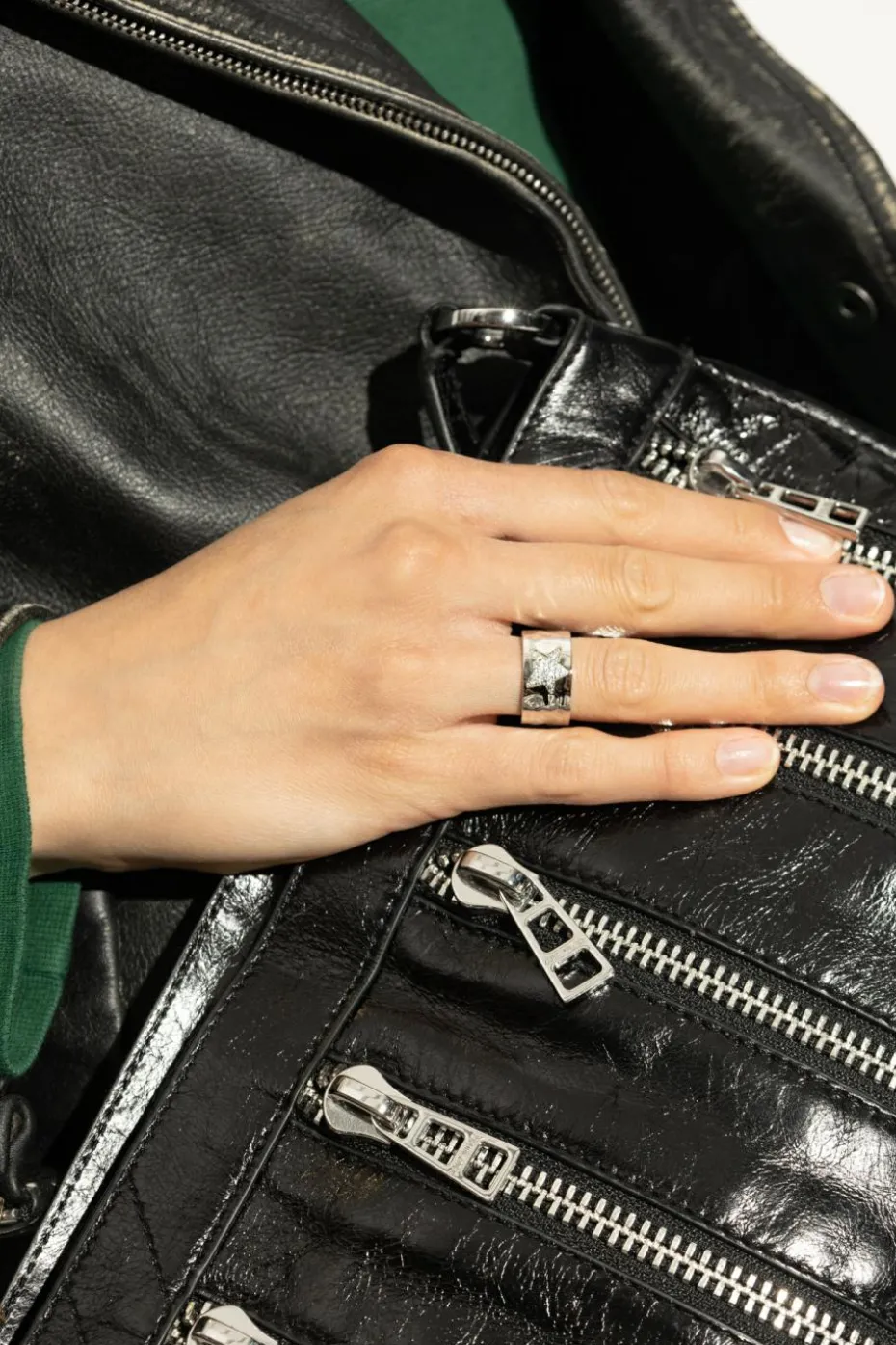 Zadig & Voltaire SILVER "Rock Star" ring with shimmering crystals